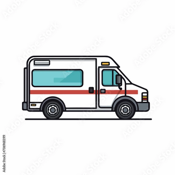 Fototapeta Ambulance in cartoon, doodle style. Isolated 2d vector illustration in logo, icon, sketch style, Eps 10, black and white. AI Generative