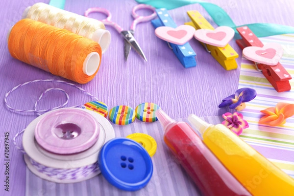 Obraz Scrapbooking craft materials on bright background