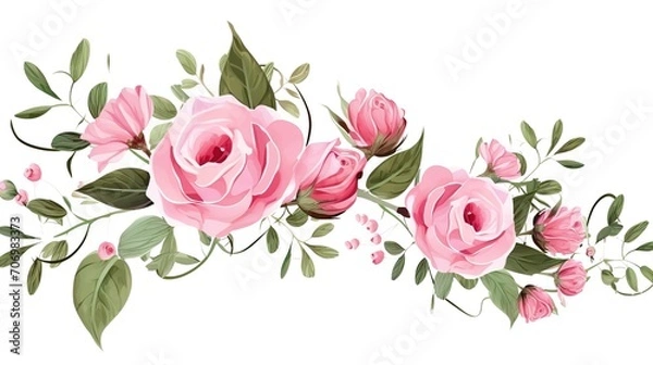 Fototapeta Spring sakura cherry blooming flowers bouquet. Isolated realistic pink petals, blossom, branches, leaves vector set. Design spring tree illustration,generative ai