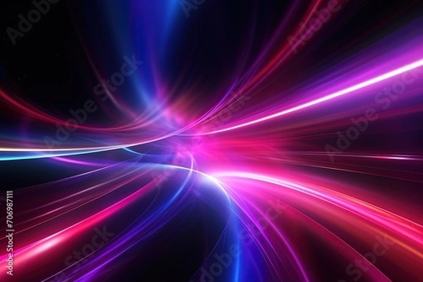 Fototapeta bstract futuristic background with pink blue glowing neon moving high speed wave lines and bokeh lights. Data transfer concept Fantastic wallpaper