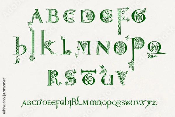 Obraz Medieval Alphabet. Decorative initial designs