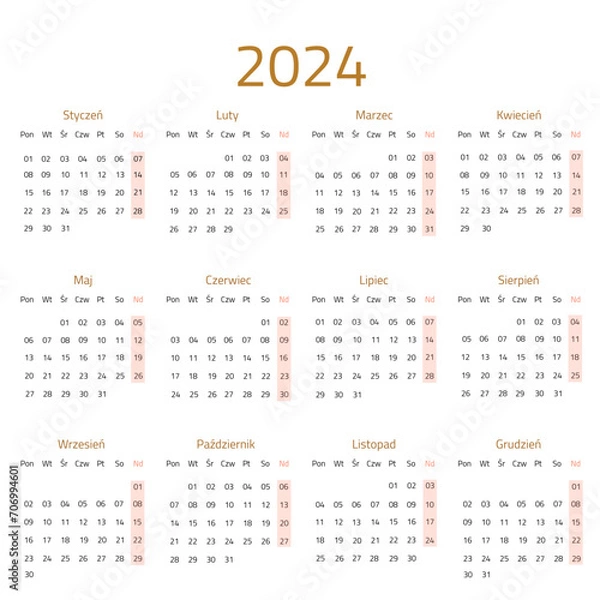 Fototapeta Simply calendar for 2024