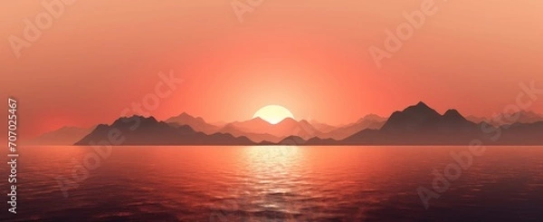 Fototapeta Golden Serenity: Majestic Mountain Sunrise Reflecting on Tranquil Waters - Generative AI