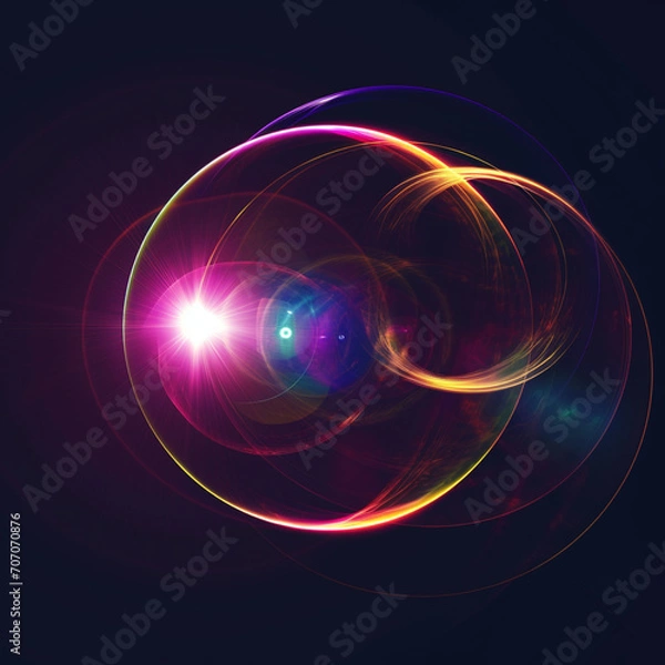 Obraz Circle lens flare, circle pattern in dark background, ai technology