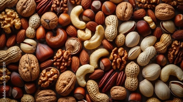 Fototapeta Natural background made from different kinds of nuts.