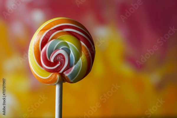 Fototapeta Colorful lollipops and different colored round candy. Top view. colorful lollipop isolated. Selection of mixed sweets.