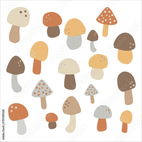 Fototapeta Mushroom set of vector illustrations isolated on white. Cartoon style.