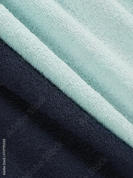 Fototapeta example of bath towels. mint and navy blue black. example of color and pile, macro details