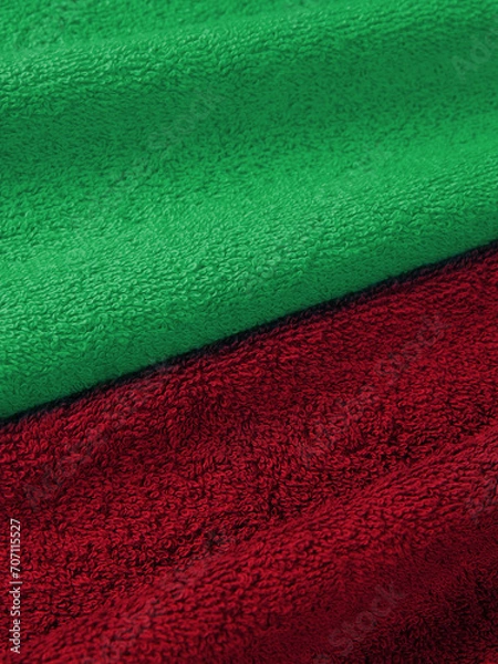 Fototapeta example of bath towel color. light green and carmine red. macro.​