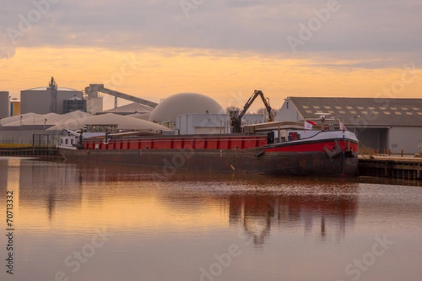 Obraz Barge Being Loaded at a Harbour in The Netherlands
