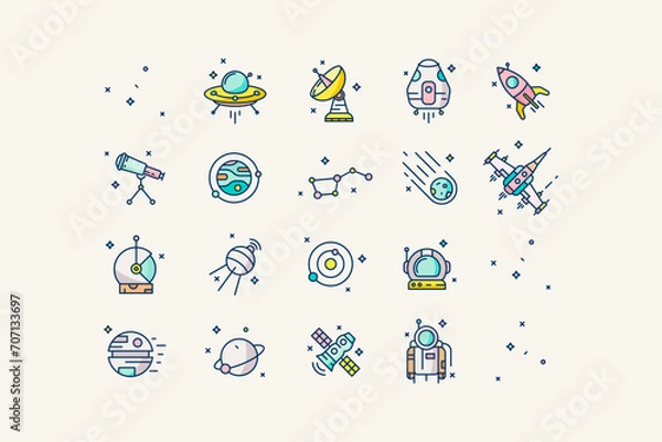 Obraz vector icons set about space and science
