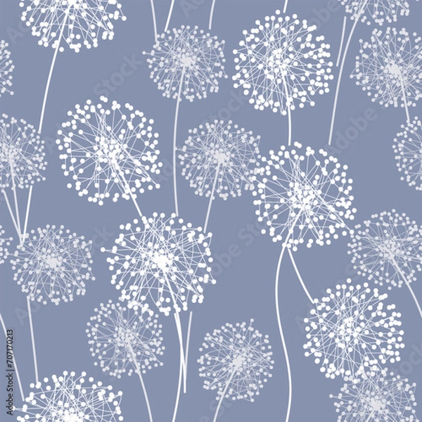 Fototapeta Vector seamless pattern with stylized abstract dandelions. Modern repeating texture. Floral minimalistic design with summer flowers.