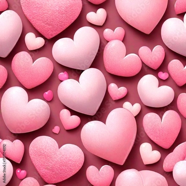 Fototapeta Red love heart seamless pattern illustration. Cute romantic pink hearts background print. Valentine's day holiday backdrop texture, romantic wedding design Generative AI