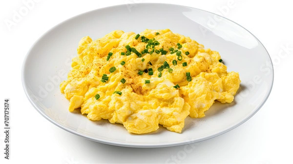 Fototapeta Plate of Scrambled Eggs With Chives on Top