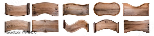 Fototapeta Collection of blank rustic wooden signs with copy space, isolated on transparent background. 