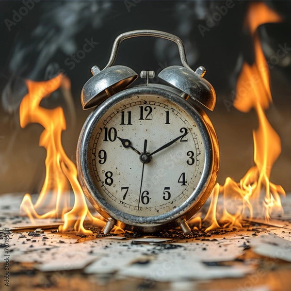 Fototapeta Alarm clock on fire.