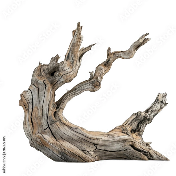 Fototapeta Bleached driftwood isolated on transparent background
