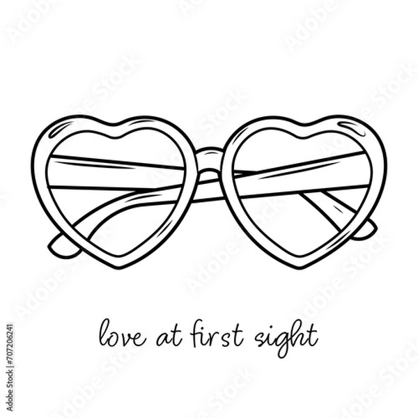 Fototapeta Hand drawn vector illustration of sunglasses in heart shaped frames. Romantic doodle sketch for valentine's day. 