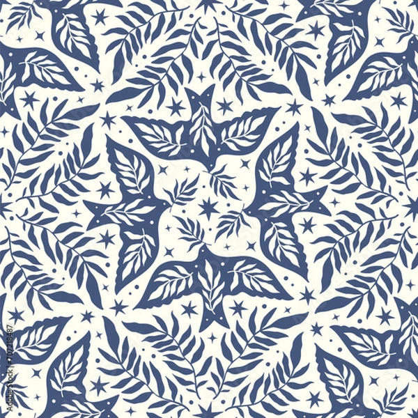 Obraz Hand drawn seamless pattern with birds Scandinavian folk decorative seamless bird and leaves texture