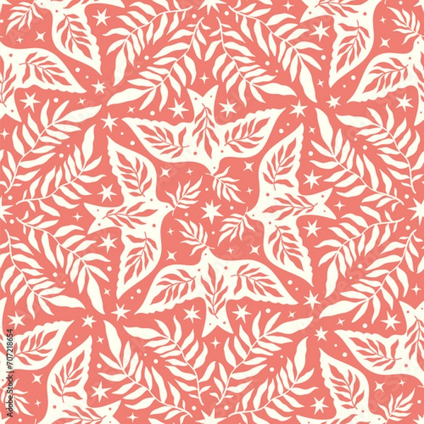 Obraz Hand drawn seamless pattern with birds Scandinavian folk decorative seamless bird and leaves texture