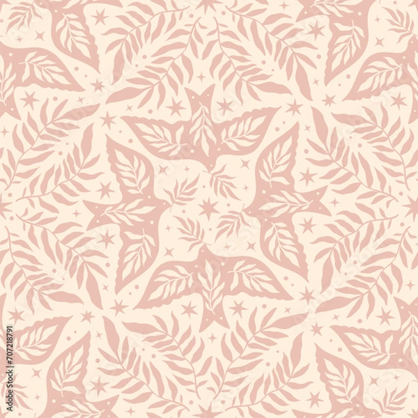 Obraz Hand drawn seamless pattern with birds Scandinavian folk decorative seamless bird and leaves texture