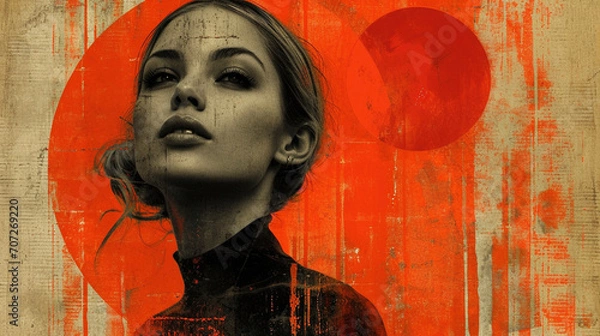 Fototapeta An artistic composition featuring a woman with a padarok, posed against a modern, abstract background, creating a visually striking and contemporary representation of the act of gi