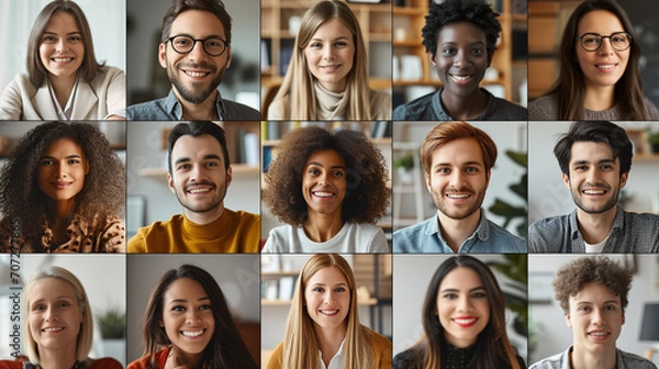 Fototapeta A team of people on an online conference call. Zoom business Meeting concept
