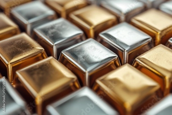 Fototapeta A close-up view of a bunch of gold and silver bars. Ideal for financial concepts and investments