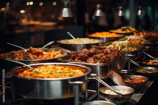 Fototapeta Buffet Spread Featuring a Variety of Dishes