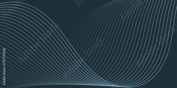 Fototapeta Abstract background with waves for banner. Medium banner size. Vector background with lines. Element for design isolated on dark blue. Blue color. Ocean, night, card. Brochure, booklet