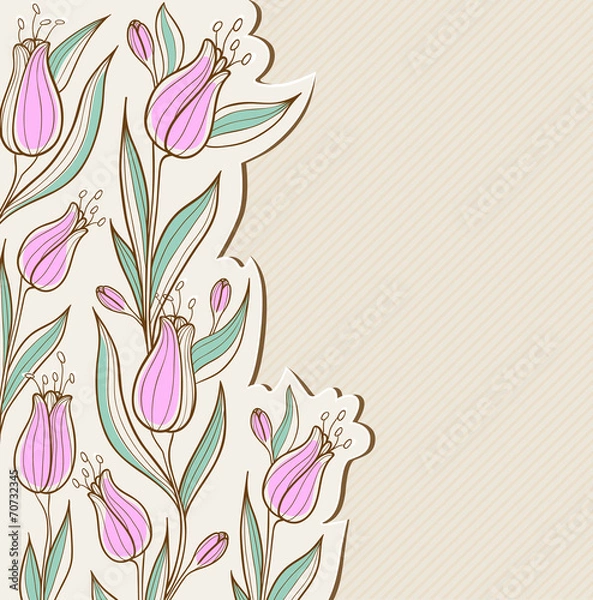 Fototapeta Floral background with pink tulips