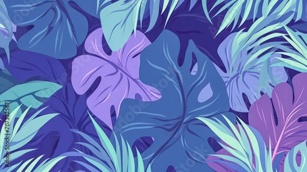 Obraz Vibrant neon tropical leaves, an artistic rendition of exotic tree and plant foliage.