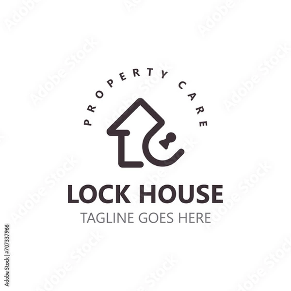 Fototapeta Lock House secure logo design, smart key home vector concept