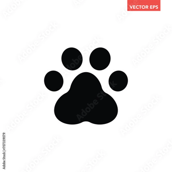 Fototapeta Black single paw thin line icon, simple animal foot print flat design pictogram, infographic vector for app logo web button ui ux interface isolated on white background