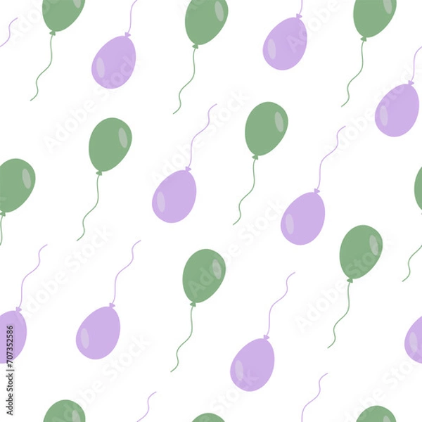 Fototapeta Festive seamless pattern in vector with purple and green helium balloons
