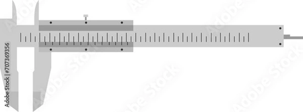 Fototapeta Gray vernier caliper flat design isolated on white. Precision measuring tool in metric. Engineering and mechanical tool vector illustration.