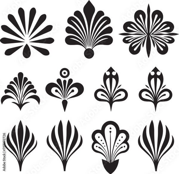 Fototapeta Set of graphic design vector icon flower ornaments. Hand drawn vector illustration