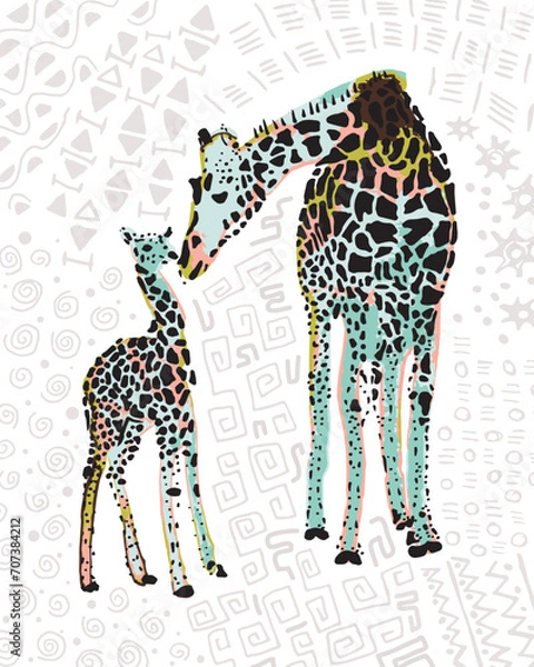 Obraz Giraffe in African Inspired Patterns and Colors