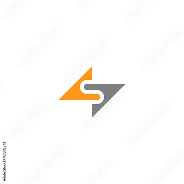 Fototapeta S letter initial logo with two triangle form - yellow and gray.