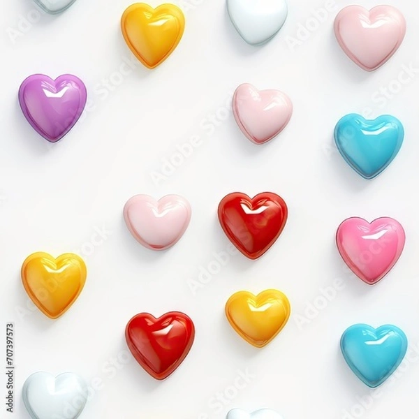 Fototapeta plastic inflated 3D hearts on white background Seamless pattern on white background. valentine's day background