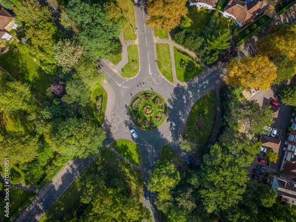 Obraz Aerial View of the First Roundabout in Letchworth from 40 Meters on a Sunny Day