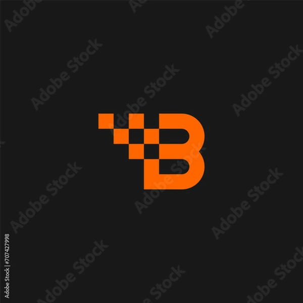 Fototapeta B letter initial logo with pixels accent - orange color