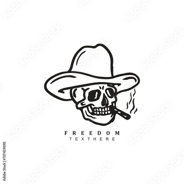 Obraz Vintage retro linear smoking cowboy skull logo design badge