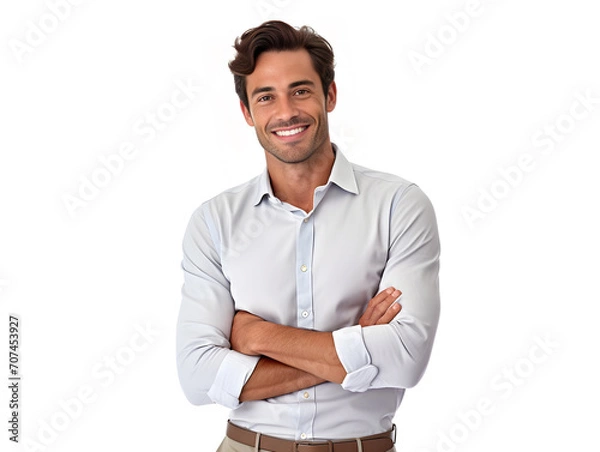 Fototapeta Business man smile and standing with arms crossed isolated on white background, generative ai