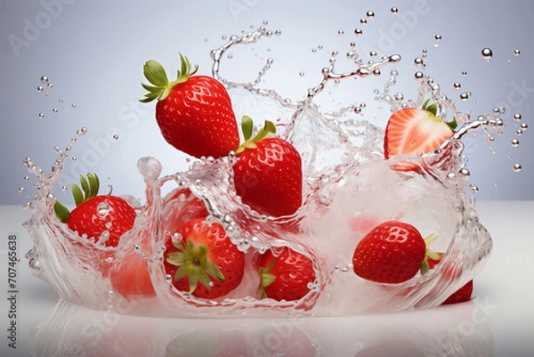 Fototapeta Strawberries in water splash.