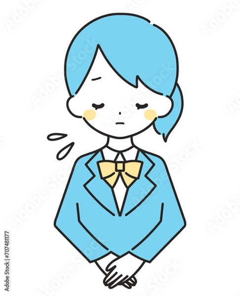Fototapeta 水色｜お辞儀をして謝罪する女の子｜ブレザー
