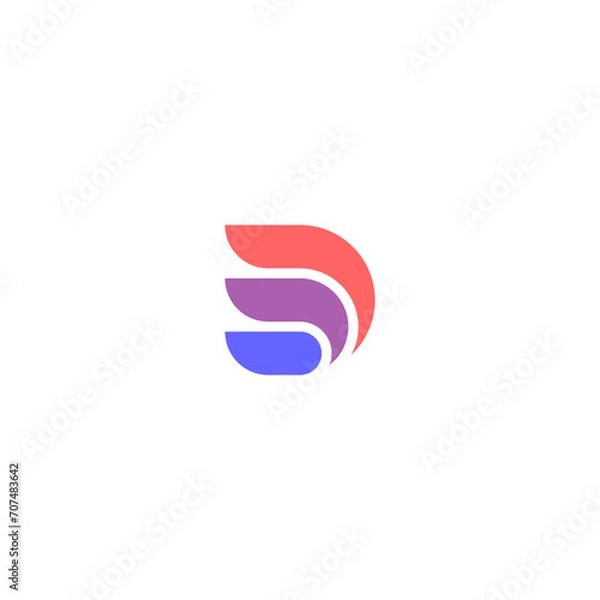 Fototapeta D letter initial logo with triple color block wings style