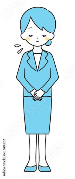 Fototapeta 水色｜お辞儀をして謝罪する女性｜スーツ