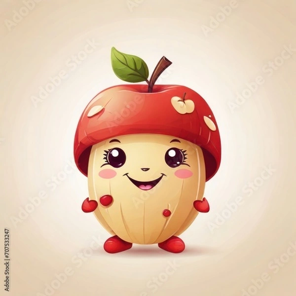 Obraz Cute Funny apple character isolated . Vector illustration.