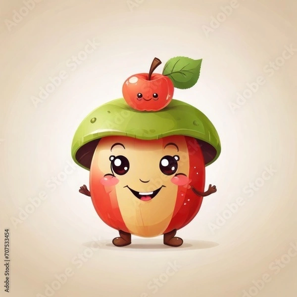 Obraz Cute Funny apple character isolated . Vector illustration.